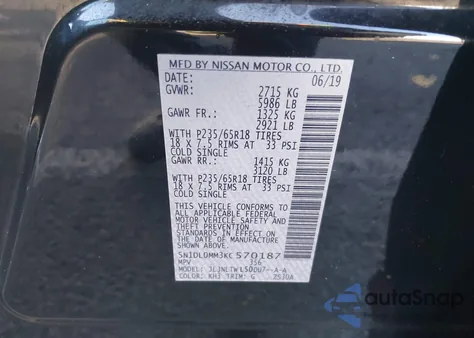 2019 Infiniti Qx60 Luxe z USA, uszkodzony, nr VIN 5N1DL0MM3KC570187